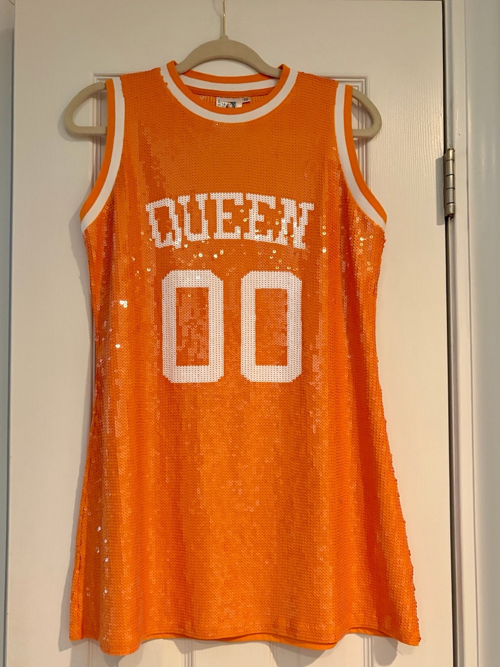 Queen of Sparkles Orange Sequin 'QUEEN' Sleeveless Jersey Top/Dress